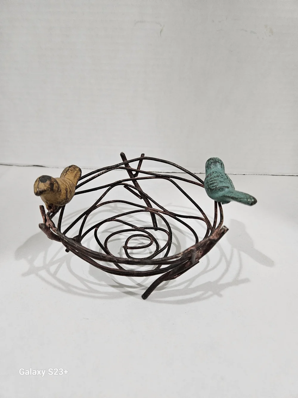 Decorative Bird Nest with Yellow and Teal Birds